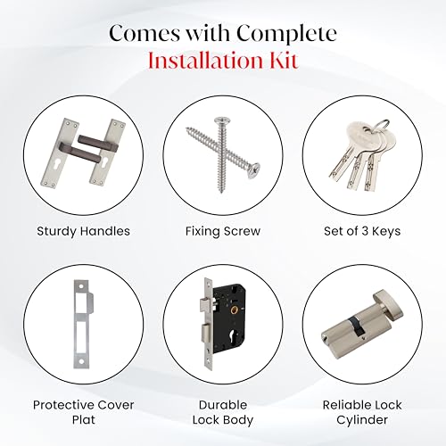 Image of LAPO Mortise Door Lock for Home Main Door & Bedroom with Handle | Heavy-Duty 60mm Cylinder | Left-Right Fit 30-50mm Door Home Office Hotel | 3 Brass Keys | 45x45mm Body | Matt Finish | CY-307