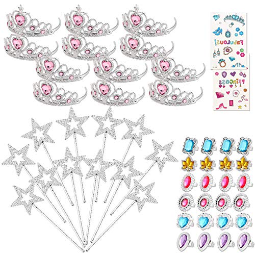 50 Pcs Princess Pretend Jewelry Toy Princess Crowns Wands Rings Princess Dress Up for Girl Princess Party Supplies