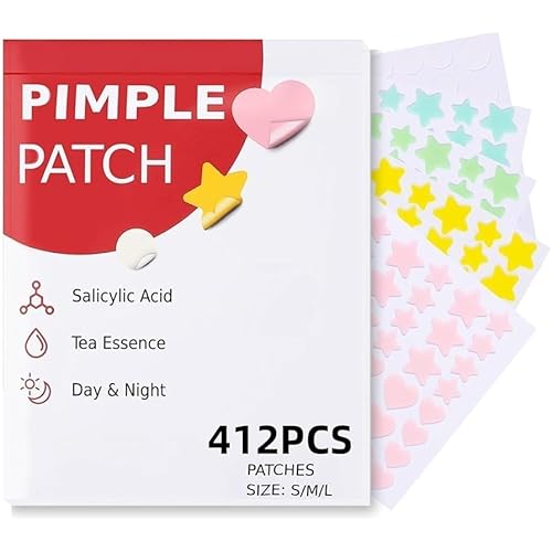 Pimple Patches for Face 412pcs,Hydrocolloid Acne Patches Star,Zit Patches,Pimple Popper Tool Kit,Facial Skin Care Products Containing Salicylic Acid,Tea Tree Oil and Calendula Oil