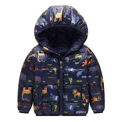 Infant and Toddler Baby Boys Girls Winter Warm Cotton Puffer Cartoon Coats Kids Thicken Jacket Outerwear Navy