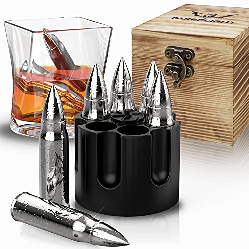 Metal Whiskey Stones - Valentines Day Gift for Him | 6 Steel Whiskey Rocks | Metal Ice Cubes to Chill Bourbon, Scotch in Your Whisky Glass - Cool Whiskey Gifts for Men, Boyfriend Valentines Day Gift
