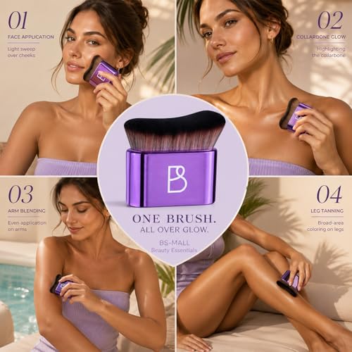 Image of BS-MALL Self Tanning Body Brush Makeup Brushes Set of 2 - Multi-Purpose Body Brush & Ultra-Soft Synthetic Bristles, Perfect for Face & Body Application & Travel & Daily Use (Bright Purple)