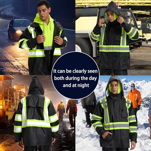 SRsafety High Visibility Rain Gear, Class 3 High Visibility Work Rain Gear for Men, Construction Rain Suits