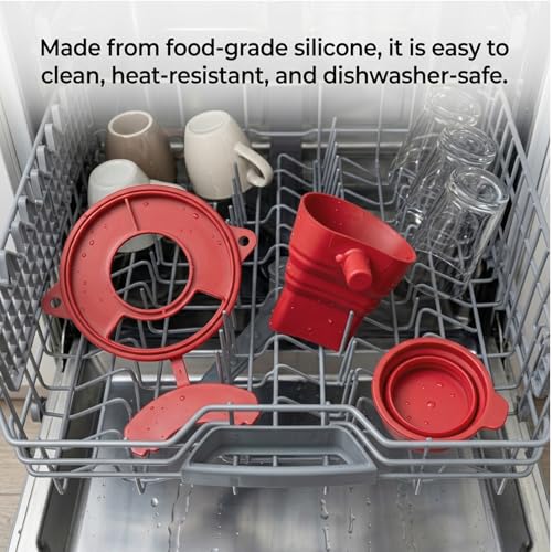 1 Pack Flour Funnel + 1 Pack Bowl Cover for KitchenAid 4.5-5 Qt Stand Mixers, Silicone No-Mess Pouring, Foldable Design, Add Ingredients Without Stopping Mixer, Compatible with KSM150 (Red) by Nyuemystery - Image 9
