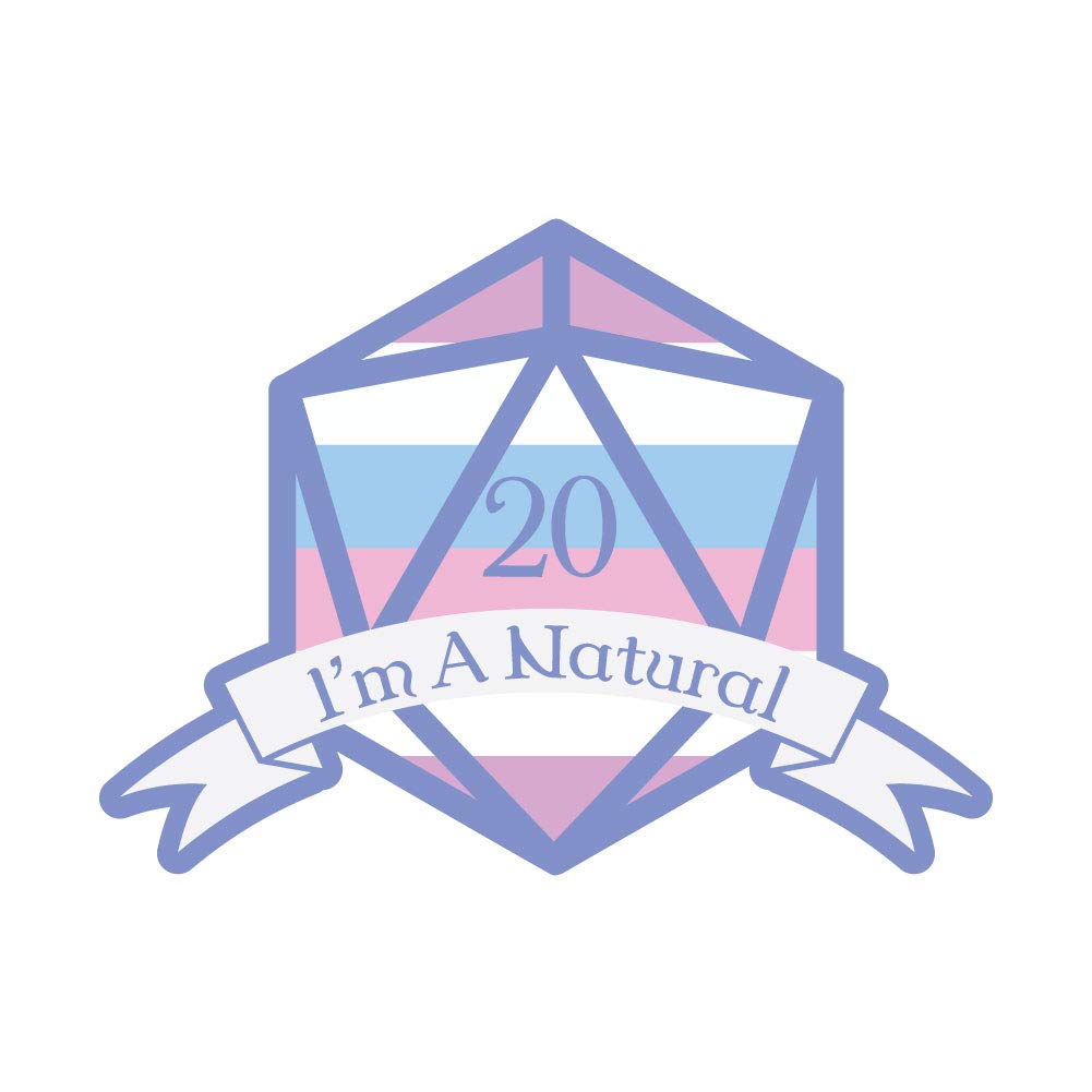 Dark Spark Decals I'm A Natural 20 Bigender D20 LGBT Pride Dice - 4 Inch Full Color Vinyl Decal for Indoor or Outdoor use, Cars, Laptops, Décor, Windows, and More