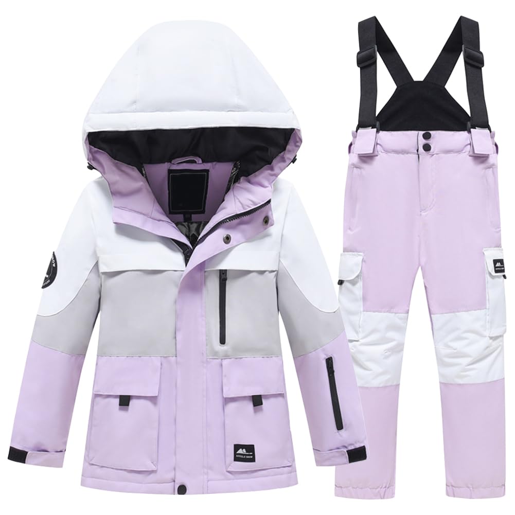 Kinder Skianzug 2tlg Skijacke mit Kapuze + Skihose Winddicht Wasserdicht Schneeanzug Jungen Atmungsaktiv Skianzüge Mädchen