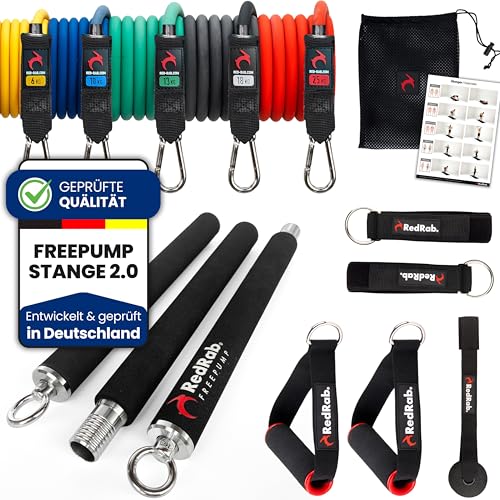 RED RAB Edelstahl Fitness Stange & Fitnessbänder Set für Widerstandsbänder Krafttraining Zuhause, Smart Workout Bar & Resistance Bands, Home Gym Komplettset & Trainingsbänder, Kraftstation Ersatz