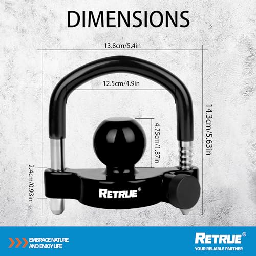 Image of RETRUE Universal Trailer Ball Lock Hitch Coupler Locks Fits 1-7 /8 Inch, 2 Inch, 2-5 /16 Inch Couplers Adjustable Security with Weatherproof Cover and Cap, Black