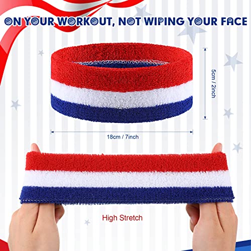 Image of Deekin 12 Pcs Sweat Headbands, Patriotic Red White Blue Elastic Sports Hairbands, Soft Wicking Sweatbands Men Women for Yoga Basketball Running Memorial Day American Celebrations