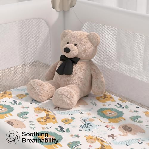 Image of Baby Bassinet Sheets for Baby Boy Girls,4-Pack Fitted Bassinet Sheets Set Compatible with Halo Bassinest Swivel Sleeper,Baby Delight,Angelbliss, 32 inchX16 inch (Animal World)