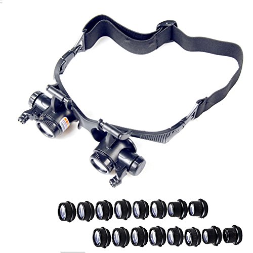 QZY LED 2 Lupa Montada Cabeza, Doble Cabeza Ojo Usando Lupas Reloj Joyero Reloj Lupa Reparación con 2.X A 25X Ocho Grupos Lente