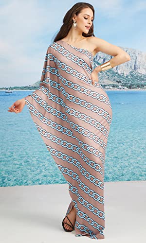 Image of KOH KOH Womens Long One Shoulder Hawaiian Flower Print Cocktail Maxi Dress