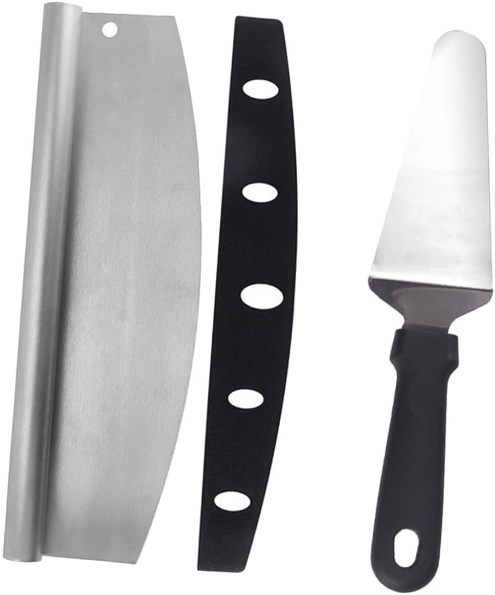 ULTECHNOVO 2pcs Pizza Cutter and Transferring Tool Set, Stainless Steel Multi-function Pizza Cutting Wheel with Pp Handle Sleeve and Triangle Shovel for Kitchen Baking Supplies