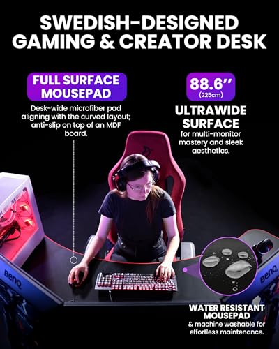 Image of Arozzi Arena Angelo L Shaped GamingDesk, PC GamingDesk L Shape, Height Adjustable L Shaped Standing Desk for Home Office, with Full Coverage Mouse Pad (Black)
