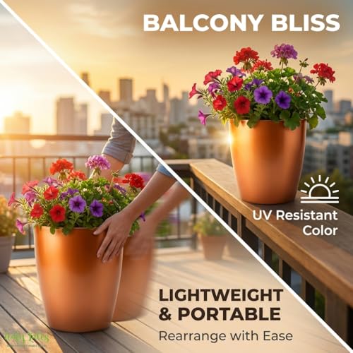 Image of Leafy Tales Modern Round Tower Planter for Home Decor 12 INCH, Highly Durable,Lightweight Indoor Outdoor Planter, Flower Pot Gamla, Pot for Balcony Garden, Vegetables, Flowers & Greenery