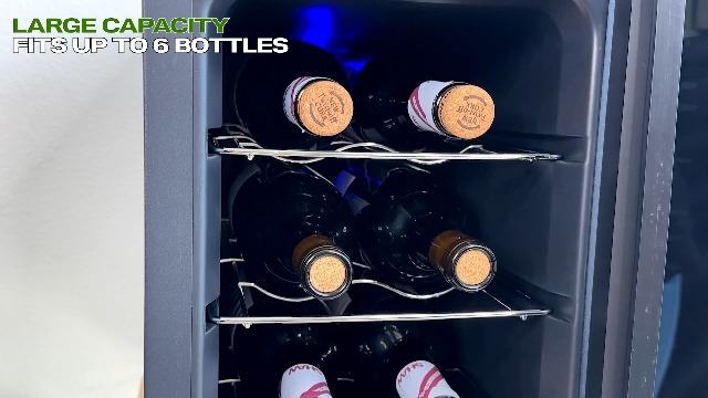 Image of Hamilton Beach 6 Bottle Wine Fridge for Red, White, Sparkling, or Champagne Beverages, Digital Display, Table or Countertop Storage, Free Standing, 13L