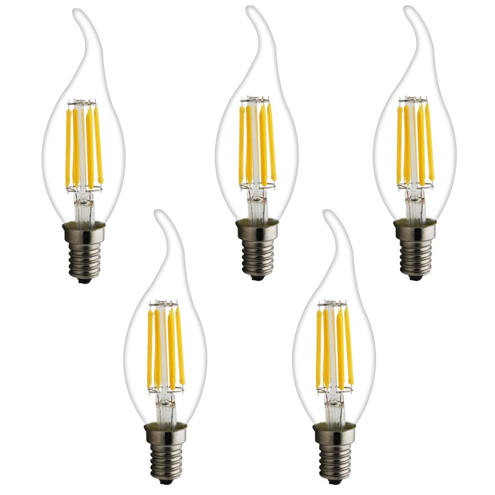 Ampoules à Filament LED Vintage E14, Flamme 6W, Blanc Chaud 2700K, Queue C35 pour Lustre rétro Ancien, Lampe Suspendue, Paquet de 5