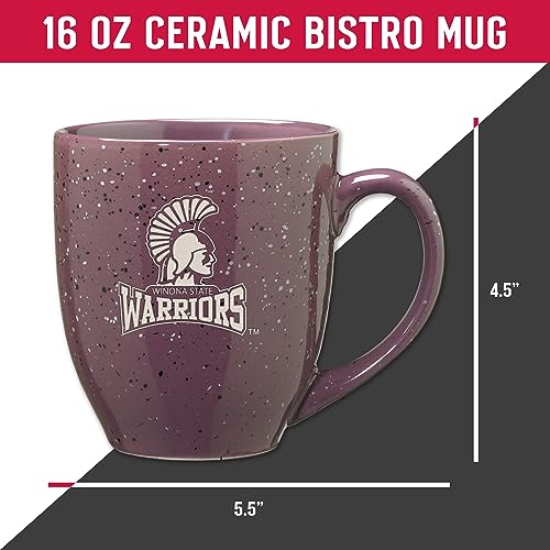 Image of Rico Industries NCAA Winona State Warriors Purple Personalized 16 oz Team Color Laser Engraved Speckled Ceramic Coffee Mug