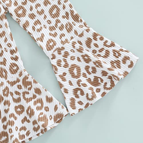 Toddler Girl Bell Bottom Romper Baby Leopard One Piece Ribbed Cotton Jumpsuit Flare Pants Overalls Playsuit Summer Clothes (B# Leopard-White Brown , 6-12 Months ) #TOP5