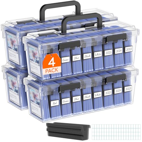 Image of Lifewit Trading Card Storage Box with Handle, Fit for Toploader, 4 Pcs | Stackable Reinforced Latch Case with 8 Adjustable Dividers, Writable Labels, Organizer for MTG TCG Sports Baseball Bulk Cards