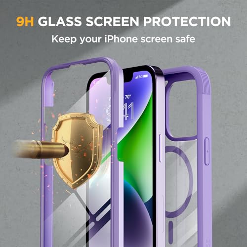 Image of Miracase Glass Series Designed for iPhone 14 Plus Case 6.7 inch, 2023 Upgrade Full-Body Magnetic Clear Case with Built-in 9H Tempered Glass Screen Protector,Compatible with MagSafe,Purple