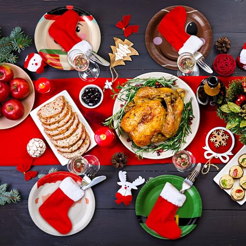 100 Pcs 9 Inch Christmas Paper Plates, Disposable Santa Red and Green Belt Dessert Plates, Xmas Dinnerware Set Platters Table Decorations for Cake Salad Fruit Winter Party Supplies, 4 Styles – Image 6