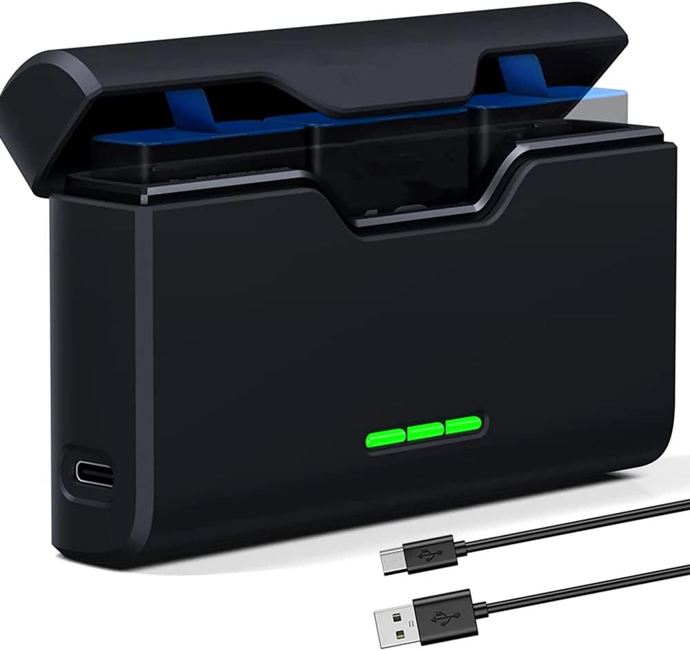Battery Charger Compatible with GoPro Hero 5/6/7/8/9/10/11 Batteries, FARSAIL 3-Channel Charger with Type-C Cable and TF Card Storage