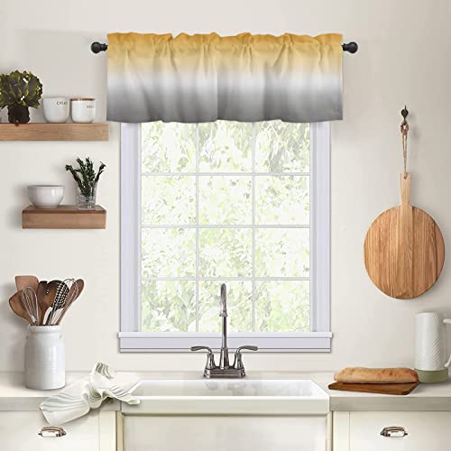 Crystal Emotion Window Curtains Valance Rod Pocket Curtain Drapery for Living Room Kitchen Bathroom, Yellow Gray Ombre, Soft&Washable Small Window Treatment Valances, Simple, 1 Panel, 54x18inch