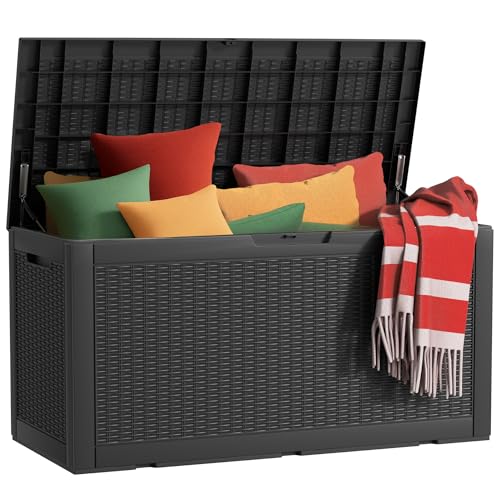 Image of 100 Gallon Waterproof Outdoor Storage Box, UV Resistant Resin Deck Box Perfect for Patio, Garden, and Pool (Black, 100 Gallon)