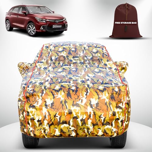 Image of Walser Waterproof Car Cover for Toyota Glanza | All-Weather Full Car Body Protection | with Mirror & Antenna Pocket | Dustproof, Windproof & Anti-Scratch Lining, Camouflage
