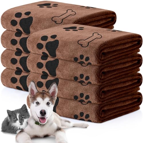 Image of Chumia 8 Pcs Dog Towel for Drying, 40 x 24 Inch, Dog Paw and Bone, Coffee