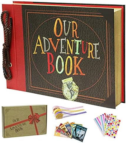 IngTall Our Adventure Book Scrapbook UP Travel Scrap Book with Embossed Letter Cover 12 x 8 Inches Large DIY Handmade Memory Photo Album for Anniversary, Wedding, Baby Shower, Graduation