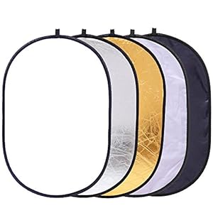 Collapsible 5-in-1 Oval Reflector Diffusers for Photography 23″x35″/60x90cm Multi-Disc Reflectors with Carrying Case for Photo Studio Shooting- Translucent, Gold, Silver, Black and White