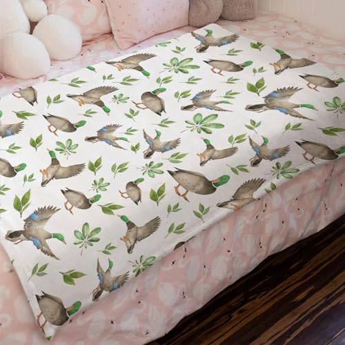 Image of Mallard Duck Green Leaves Baby Blanket for Boys & Girls Duck Hunting Newborn Kids Toddler Baby Nursery Bed Blanket Stroller Crib Soft Warm Receiving Blankets Wild Animal Swaddle Blanket 30x40inch