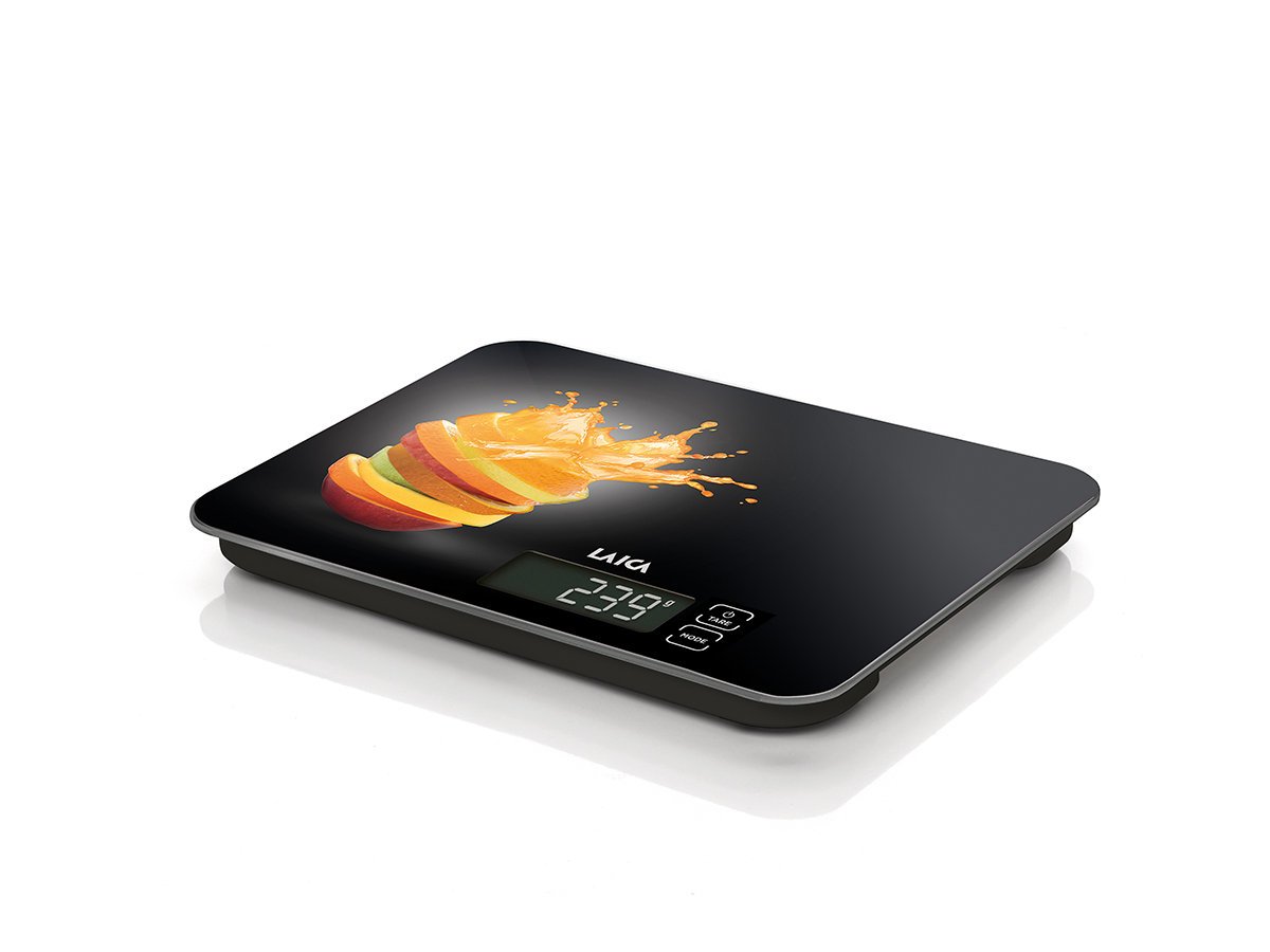 LAICA Bilancia da Cucina Elettronica – Portata Max 15 kg, Precisione 1 g, Vetro Temperato, Display LCD Reverse 6 x 2,8 cm, Tasti Touch Sensor, Batterie Incluse