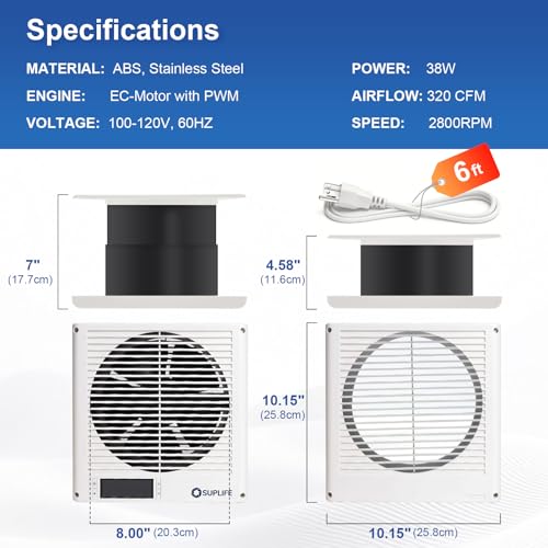 8 Room to Room Fan with Remote, Reversible Through Wall Fan for Quietly Circulating Air, 320 CFM Through the Wall Fan with Temperature Control, Durable Build Quality, In Wall Fan for Closet, Laundry