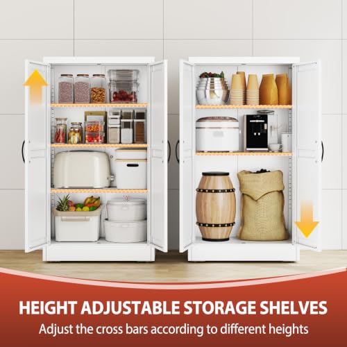 Image of PAOFIN 47 inch White Metal Storage Pantry Cabinet