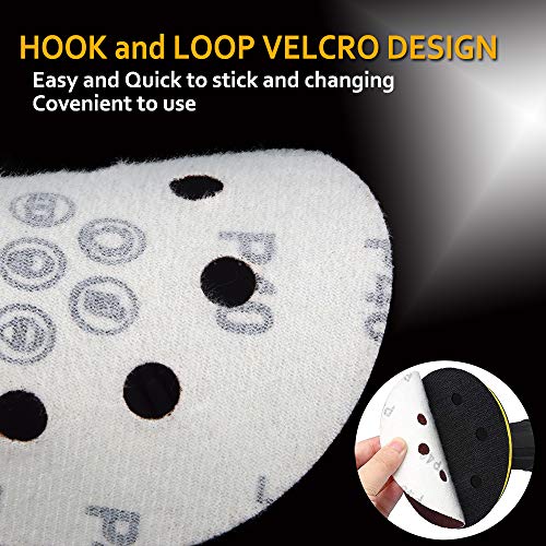 100pcs 125mm Sanding Discs, (Hook and Loop 20 x 40/60/80/120/180 Mixed Grit), 8 Hole 5 Inch Round Sanding Discs Pads for Random Orbital Sander by AniSqui