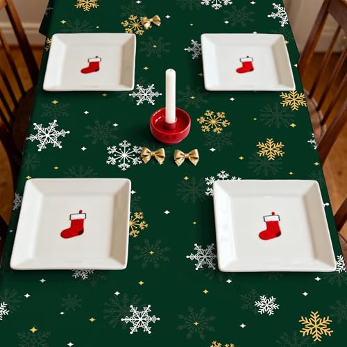 Image of Gistome 3-Piece 54 x 108 Inch Christmas Tree Plastic Tablecloth - Festive Green Holiday Disposable Table Cover for Winter Parties, Christmas Dinners, and Indoor Outdoor Decorations