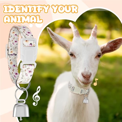 Image of Goat Collar with Bell, Sheep Grazing Copper Bells and Adjustable Nylon Collar Set Loud Bronze Bell for Summer Small Farm Animal Sheep Cow Dog Accessories Gift(Wildflower)
