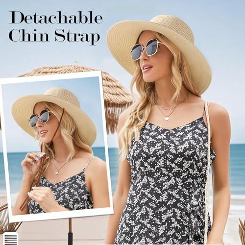 Image of Beach Hat for Women, Wide Brim Sun Straw Hats for Women, Sun Hat Womens UPF 50+ UV Protection, Floppy Foldable Summer Hats