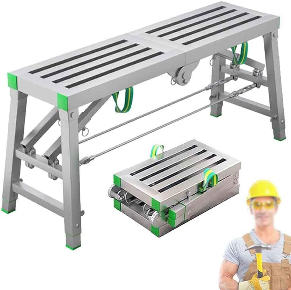Piattaforma di Lavoro Pieghevole Portatile Regolabile con Supporto a Doppia Asta, Struttura in Acciaio al Carbonio, capacità 440 kg (140 x 40).