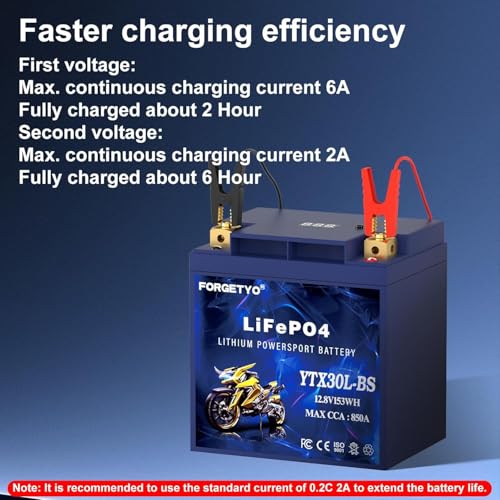 Image of Lithium Motorcycle Battery, Forgetyo YTX30L-BS LiFePO4 Battery, 12V 12AH 850A ATV, UTV, Jet Ski, 4 Wheeler and Lawn Mower Battery