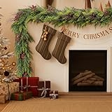 ENVEN Faux Cedar Christmas Garland with Red Berries & Pine Cones – Full Faux Winter Greenery for Holiday Mantel, Staircase, Doorway, Indoor Outdoor Christmas Décor (9FT)