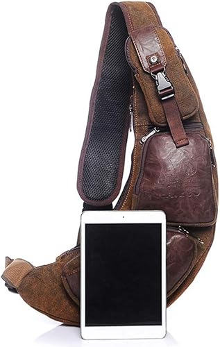 Miniatura 8 de Mochila cruzada de cuero para hombres y mujeres, viajes al aire libre y campamento, #38coffee (lienzo), Mochilas Daypack