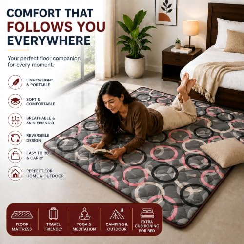 Image of K25 Cotton Floor Bed Mattress with High-Density Foam for Extra Bedding | Lightweight Reversible Portable Rolling Mat for Travel Yoga Outdoor & Camping (Size: 72x48x0.8 Inch, Multicolor)