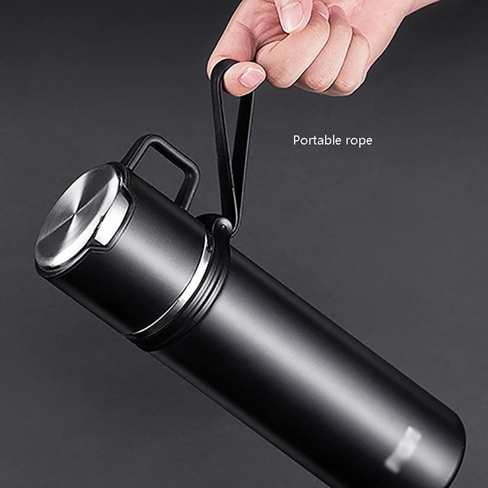 Bottiglia Sportiva Vacuum Vacuum Jar Grande capacità Tazza d'Acqua Bottiglia d'Acqua, Bottiglia in Acciaio Inox con Manico Bicicletta Camping Office Bottiglia Acqua Yoga (Color : Black)