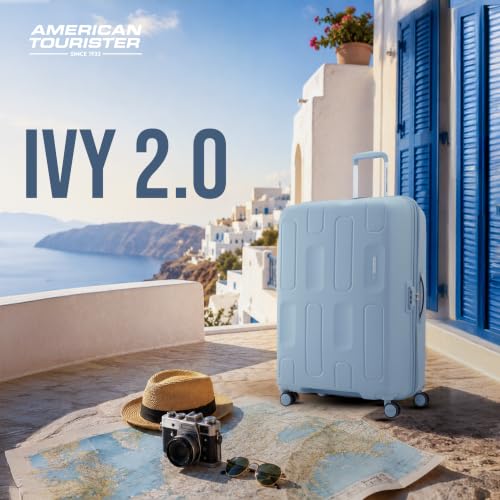 Image of American Tourister Ivy 2.0|Large Size Check-in Spinner Trolley Bag (79 cm)|360 8 Wheel Travel Luggage|Hard Case Polypropylene (PP) Suitcase|Combination Lock|Blue Frog