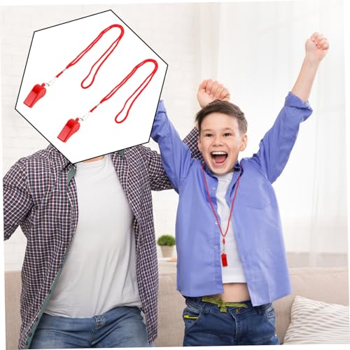 2 Pitos Plásticos Rojos con Cordón para Deportes y Supervivencia miniatura 4