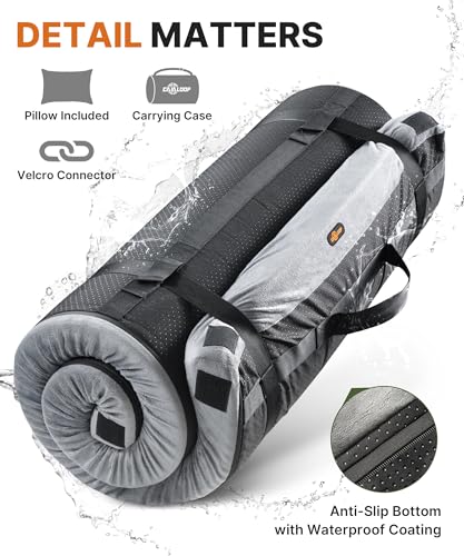 Image of GAIALOOP 3 Inch Memory Foam Camping Mattress, Dual Layer Thick Sleeping Camp Pad for Car Tent Cot, Roll-Up Portable Glamping Floor Bed for Guests Sleepover